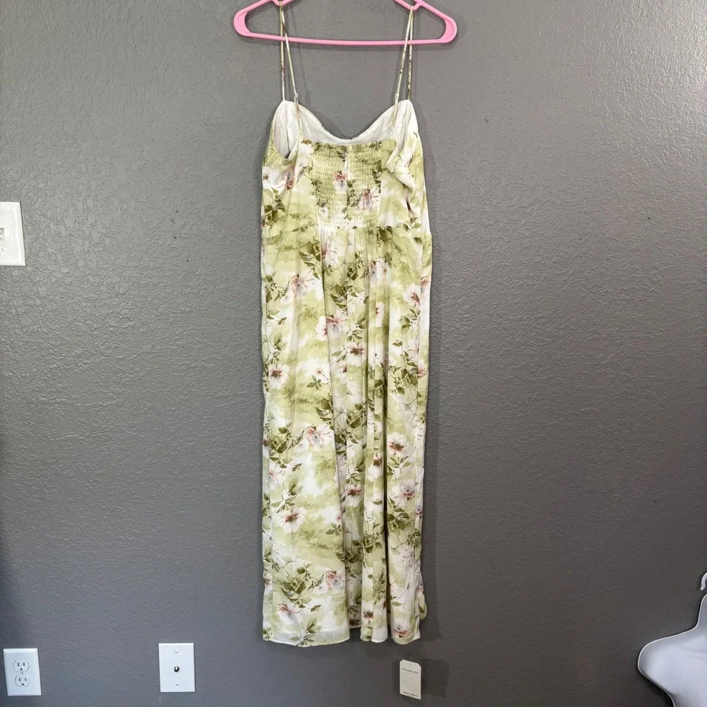 Abercrombie & Fitch Floral Slip Midi Dress Women's Lg Green White Cowl Neck NWT